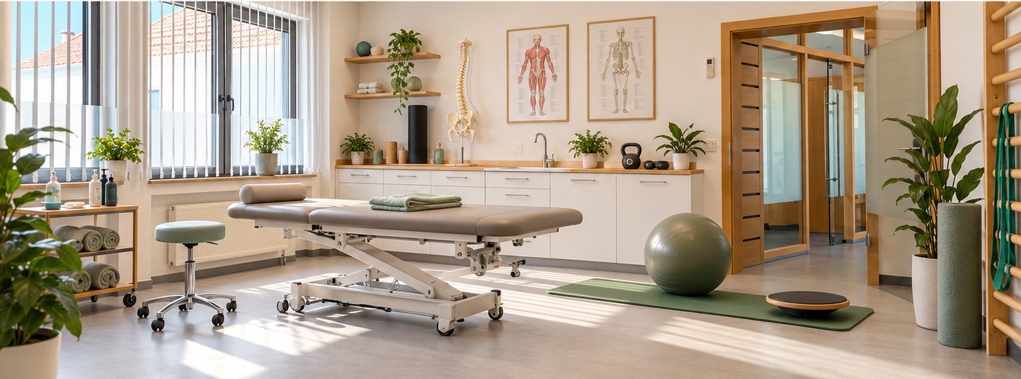 Beispielhafte KI-Visualisierung eines Behandlungsraums einer Physiotherapie-Praxis